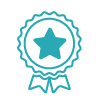 Blue ribbon with star in center, indicating an award or achievement.