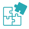 Blue outline of four puzzle pieces, one detached and three connected.