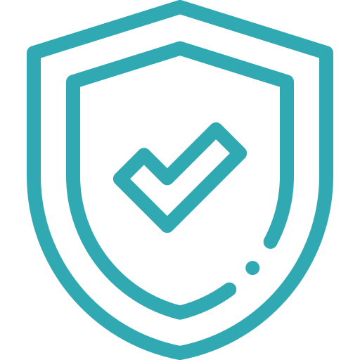 A teal shield with a checkmark symbol inside.
