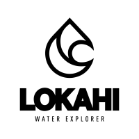Black logo with a wave inside a droplet and text 'LOKAHI WATER EXPLORER'.