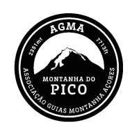 Circular logo with a mountain, text 'Pico Mountain' and 'AGMA' in Portuguese.